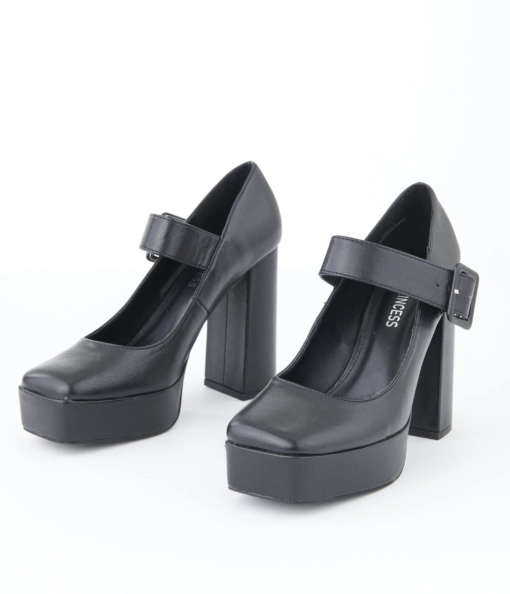 1970s Black Leatherette Platform Mary Jane Heels