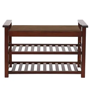 2-Tier Upholstered Bamboo Shoe Rack Bench 30" Entryway Shelf Organizer Storage Bench, Brown