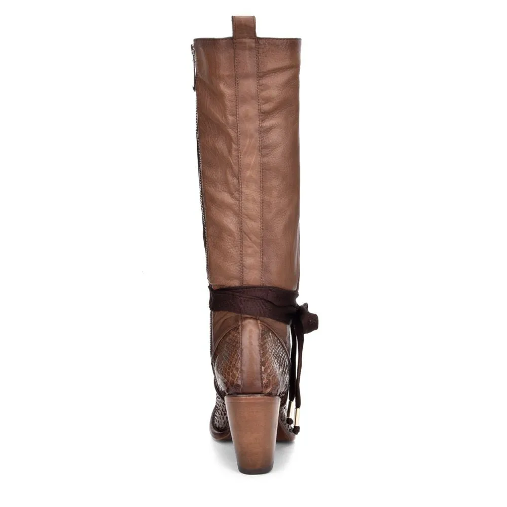 3F42PH - Cuadra brown western cowgirl python skin knee high boots for women