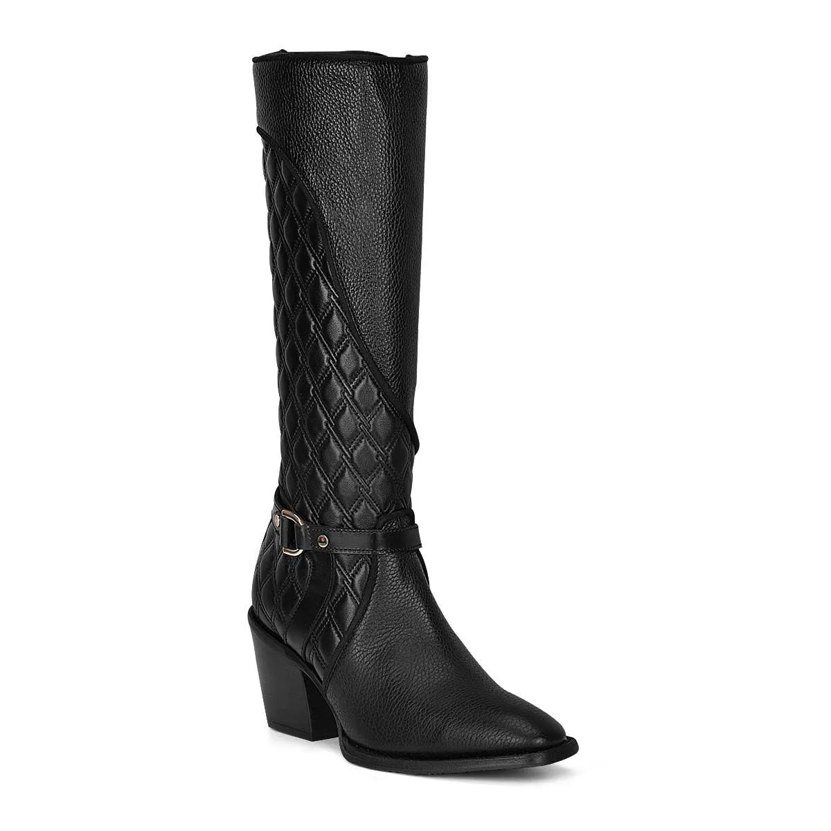 4P05RS - Cuadra black fashion cowhide leather strapped knee-high boots women