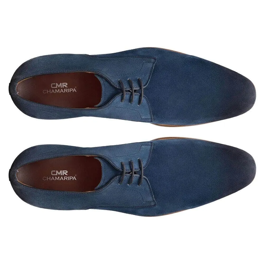 7 CM / 2.76 Inches - CMR CHAMARIPA Elevator Dress Shoes - Raised Shoes - Navy Suede Plain Toe Customized Derby Men Shoes