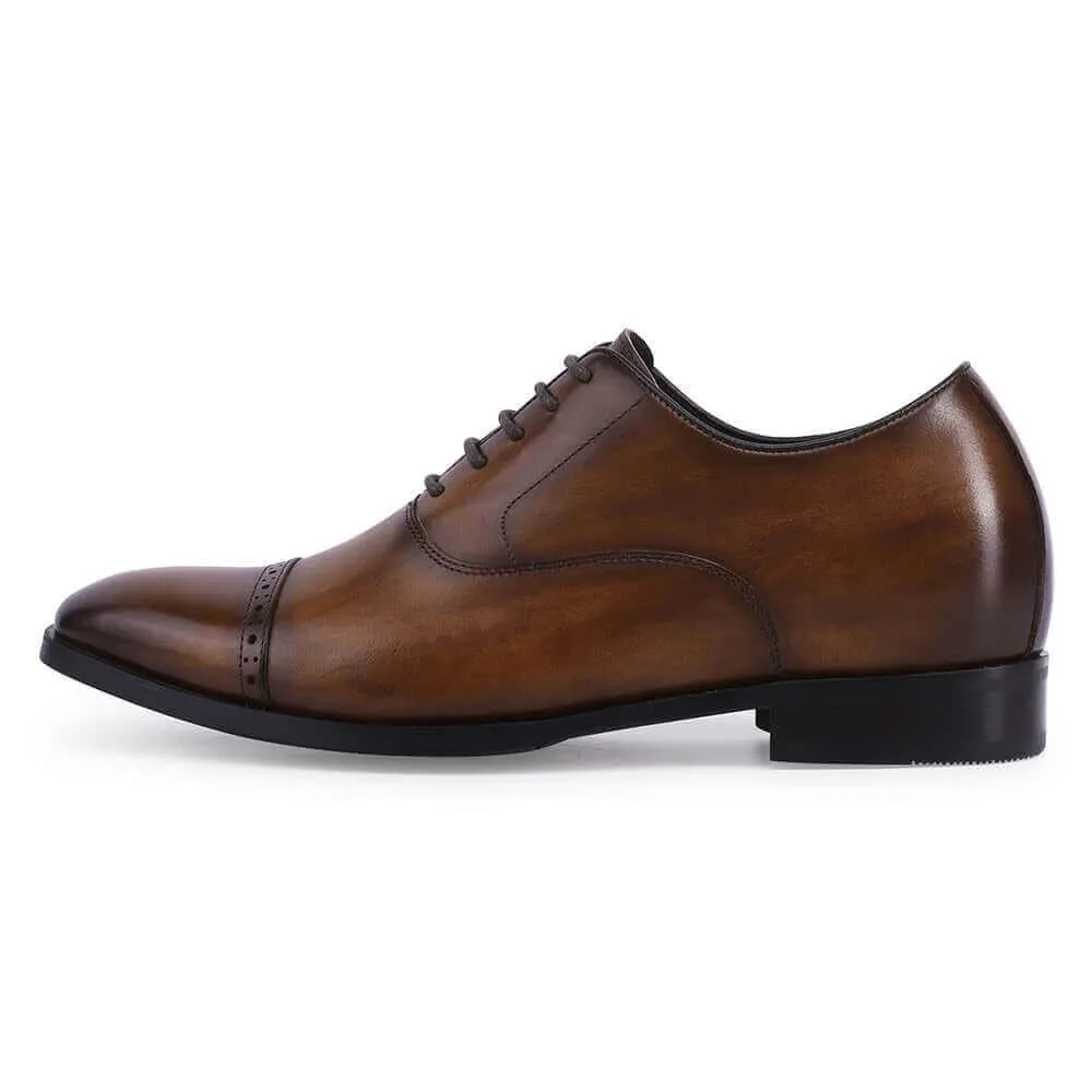 7CM / 2.76 Inches Taller - CMR CHAMARIPA Elevator Derby Shoes For Men - Brown Leather Dress Shoes