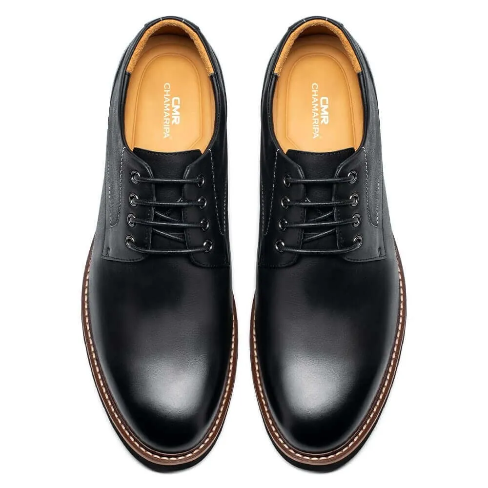 8 CM / 3.15 Inches CMR CHAMARIPA Men's Black Leather Derby Elevator Dress Shoes