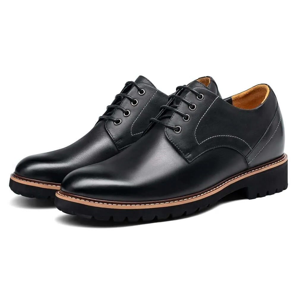 8 CM / 3.15 Inches CMR CHAMARIPA Men's Black Leather Derby Elevator Dress Shoes