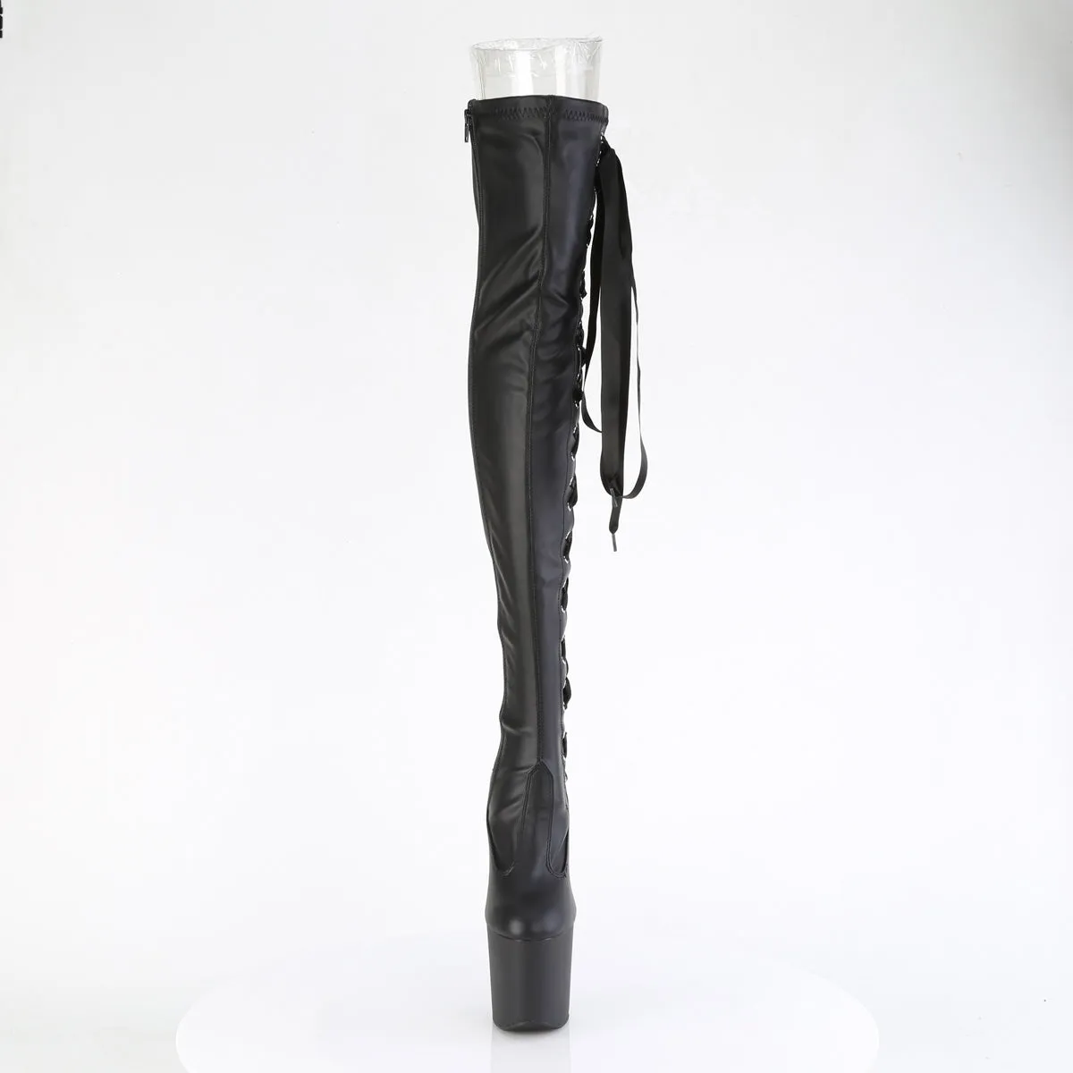 8 Inch Heelless CRAZE-3050 Black Stretch Pu