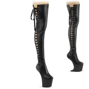 8 Inch Heelless CRAZE-3050 Black Stretch Pu