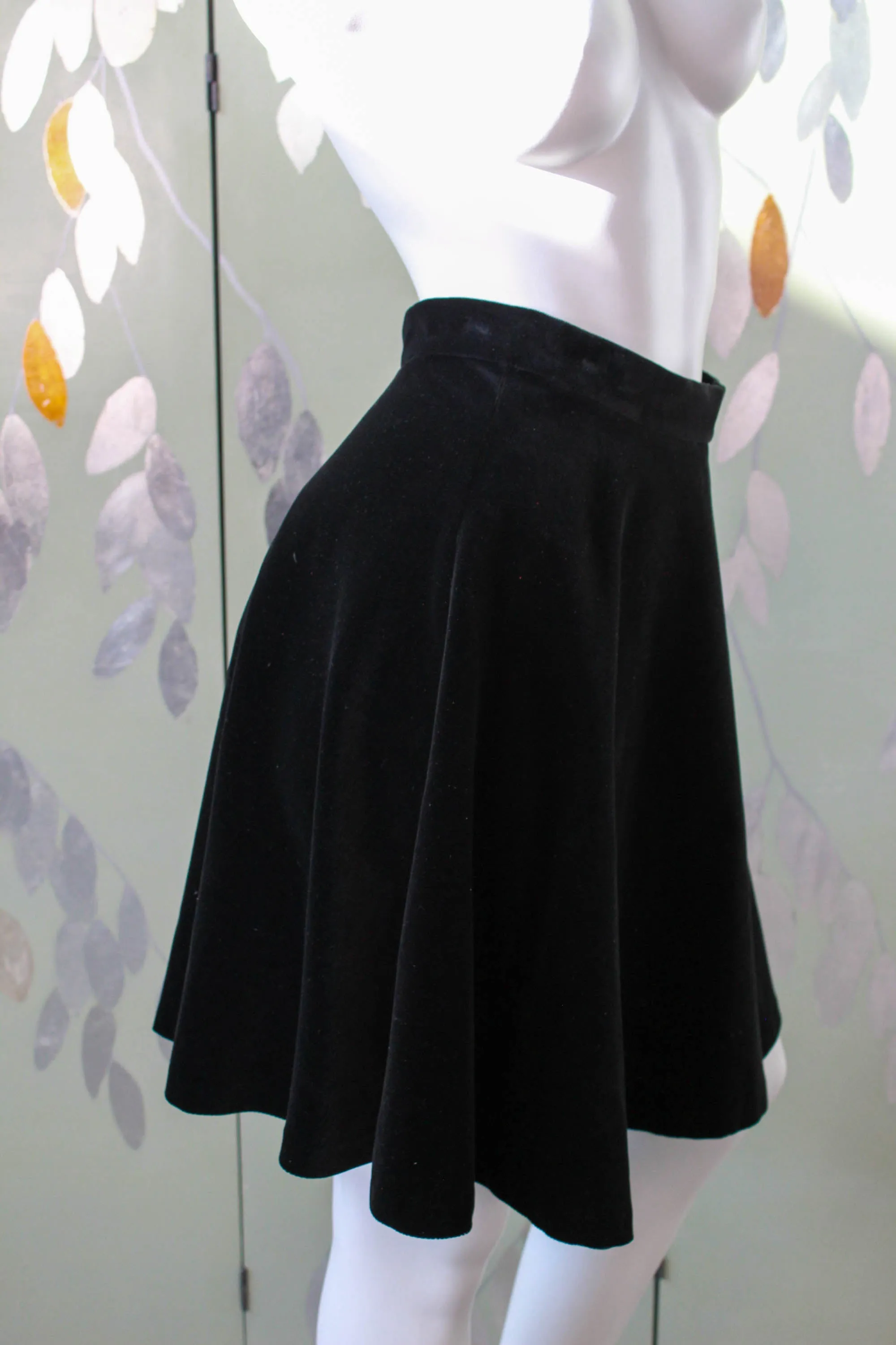 90s Laura Ashley Black Velvet Skirt, Waist 27"