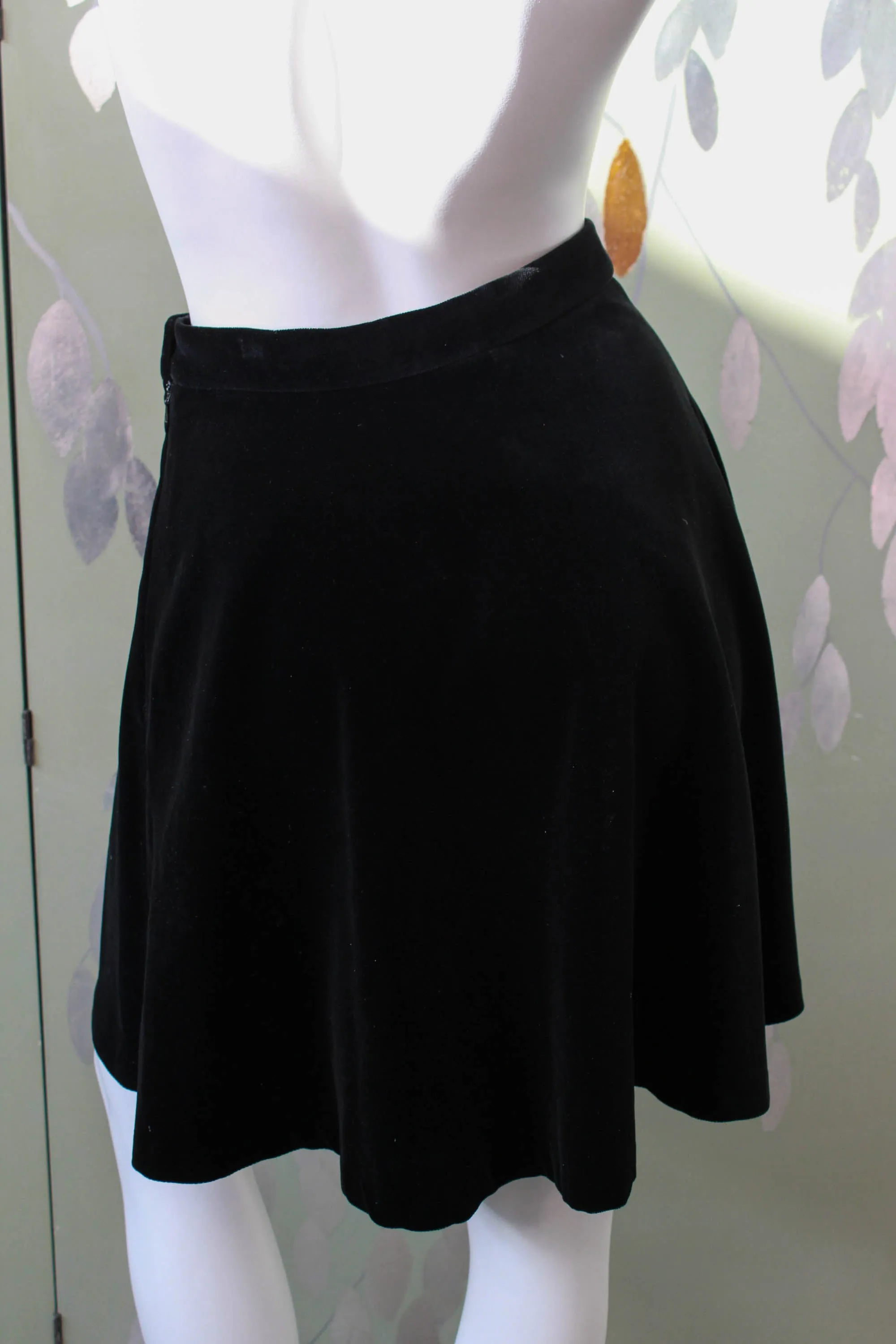 90s Laura Ashley Black Velvet Skirt, Waist 27"