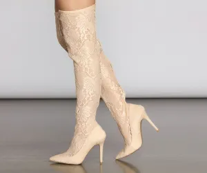 A Madonna Vibe Lace Stiletto Thigh High Boots