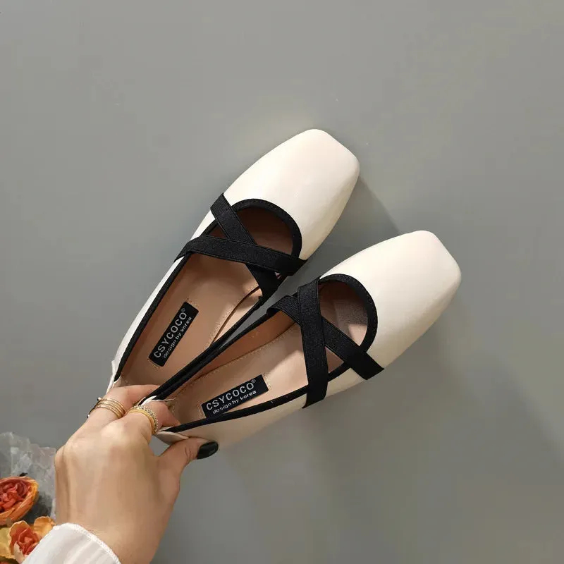 Advbridge  New Trend Mix Color Mary Jane Flats Shoes Women Fashion Square Toe Shallow Slip On Ballerinas Ladies Dress Flats Heel Shoes