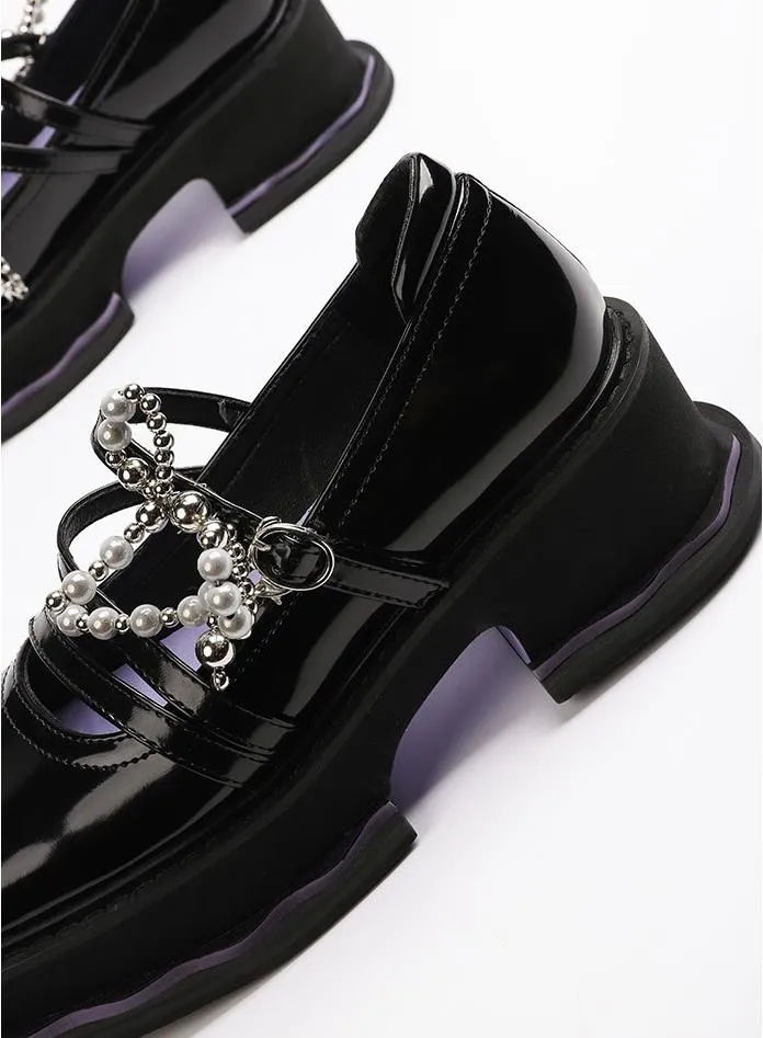 Advbridge Women Square Toe Mary Janes Shoes Pearl Decoration Ladies Loafers Female Platform Lolita Shoes Gothic Punk Pumps