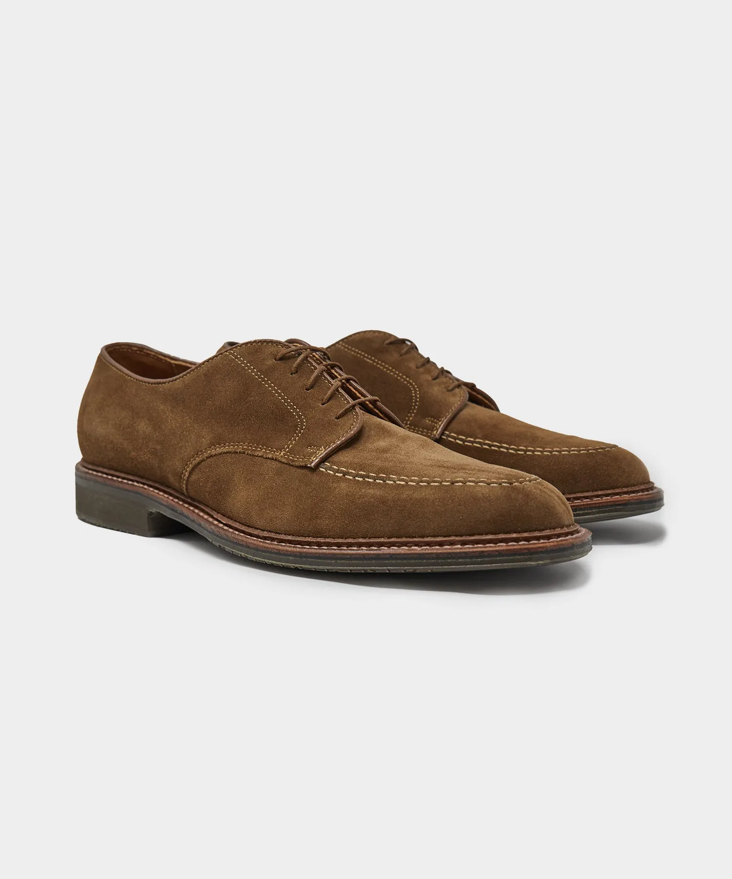 Alden Mocc Toe Derby Blucher in Snuff Suede