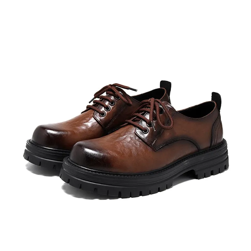 Amozae- Yeoksam Wrinkled Faux Leather Chunky Derby Shoes