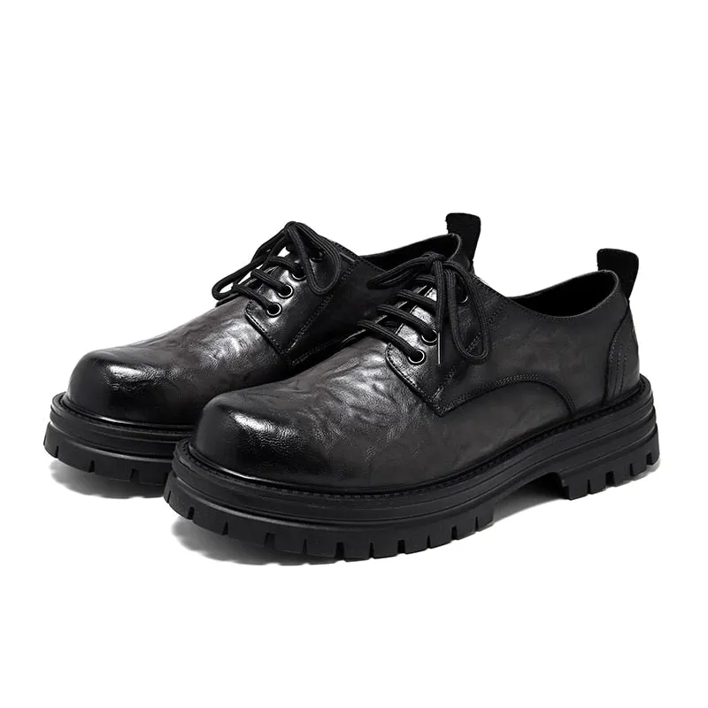 Amozae- Yeoksam Wrinkled Faux Leather Chunky Derby Shoes