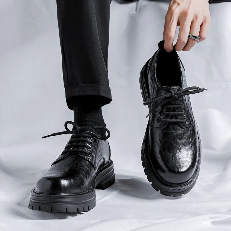 Amozae- Yeoksam Wrinkled Faux Leather Chunky Derby Shoes