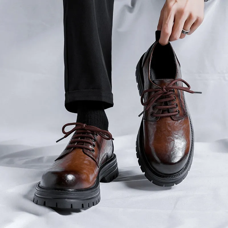 Amozae- Yeoksam Wrinkled Faux Leather Chunky Derby Shoes