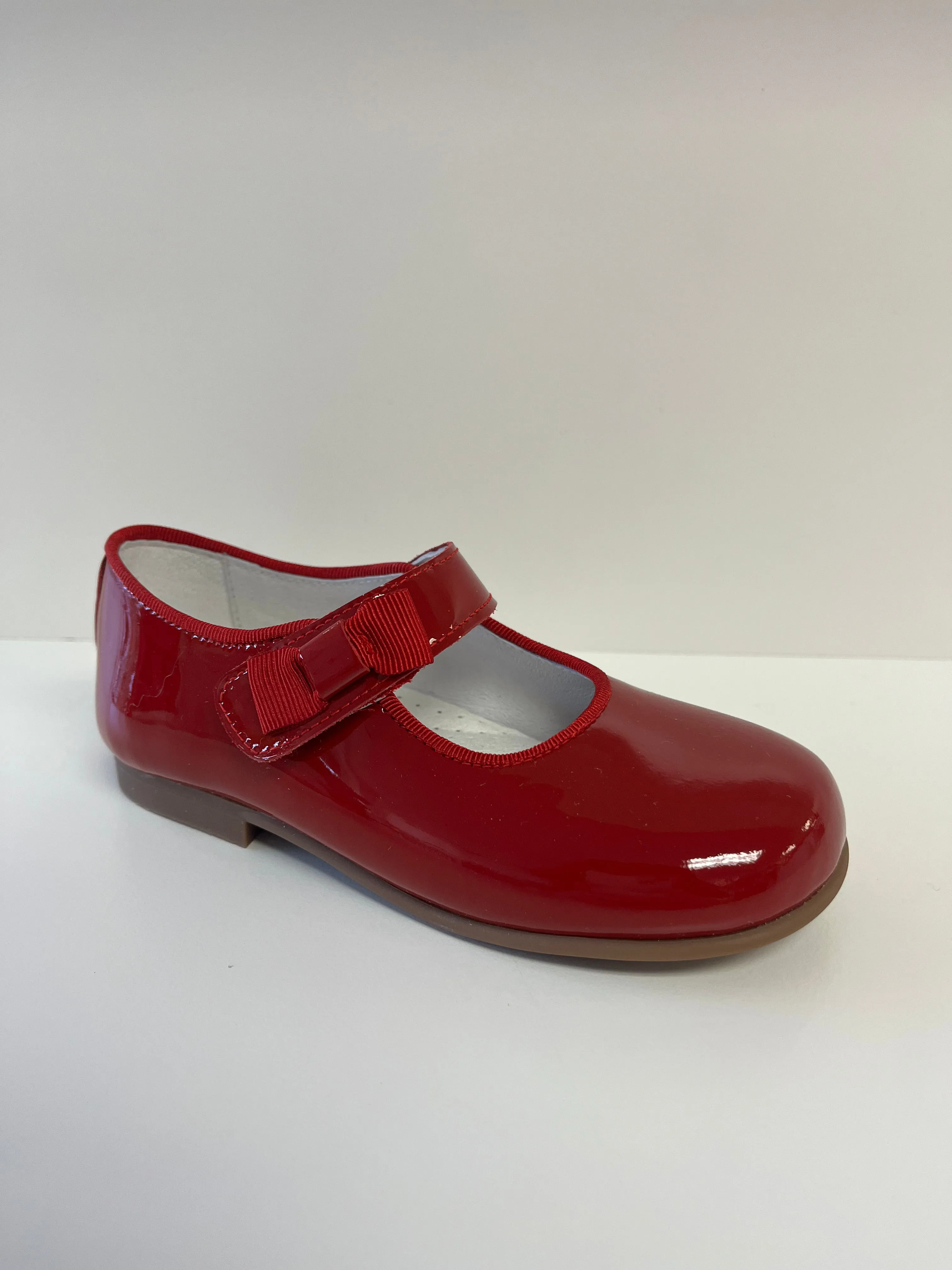 Andanines Red Patent Bow Velcro Strap Mary Janes