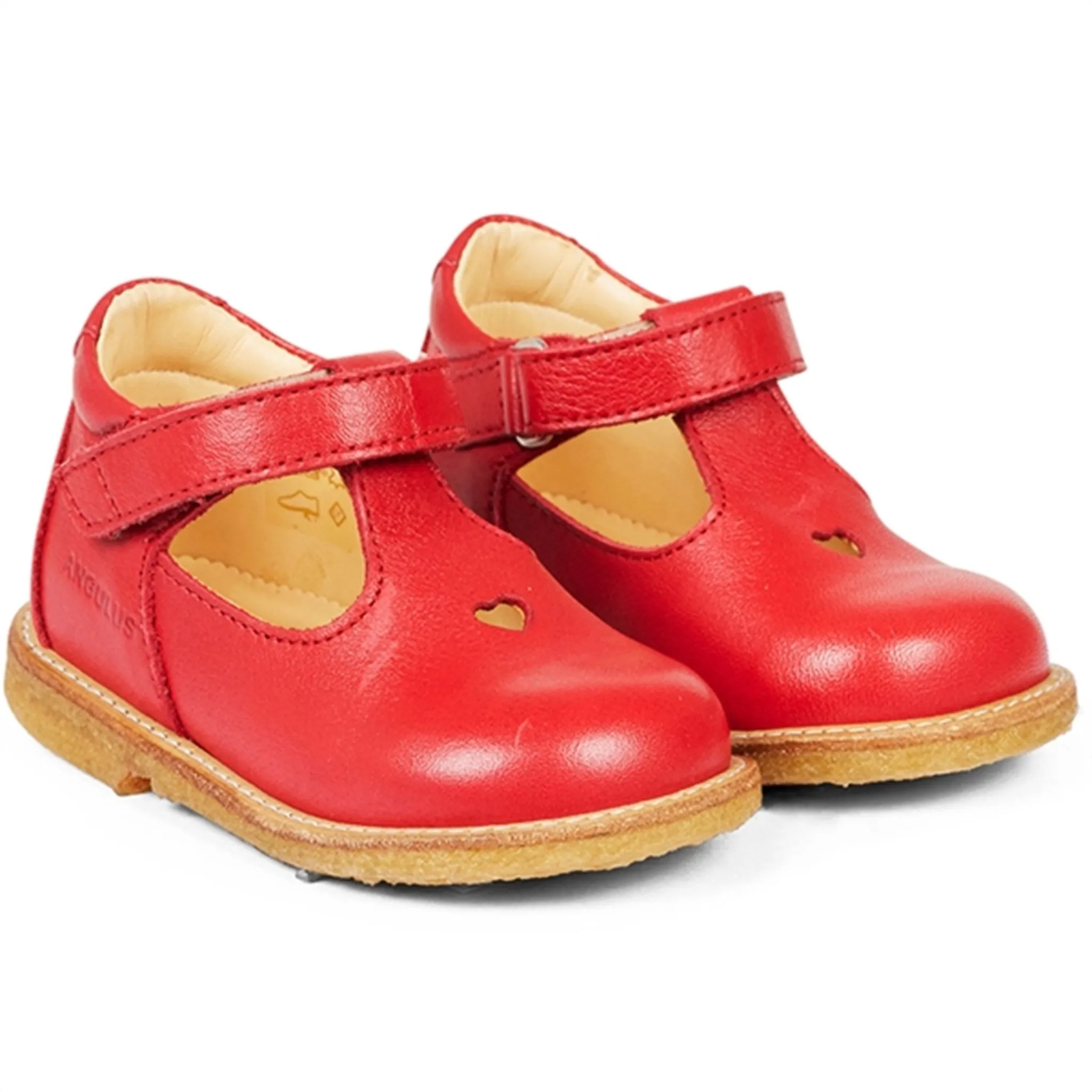 Angulus Starter Mary Janes With Heart and Velcro Red