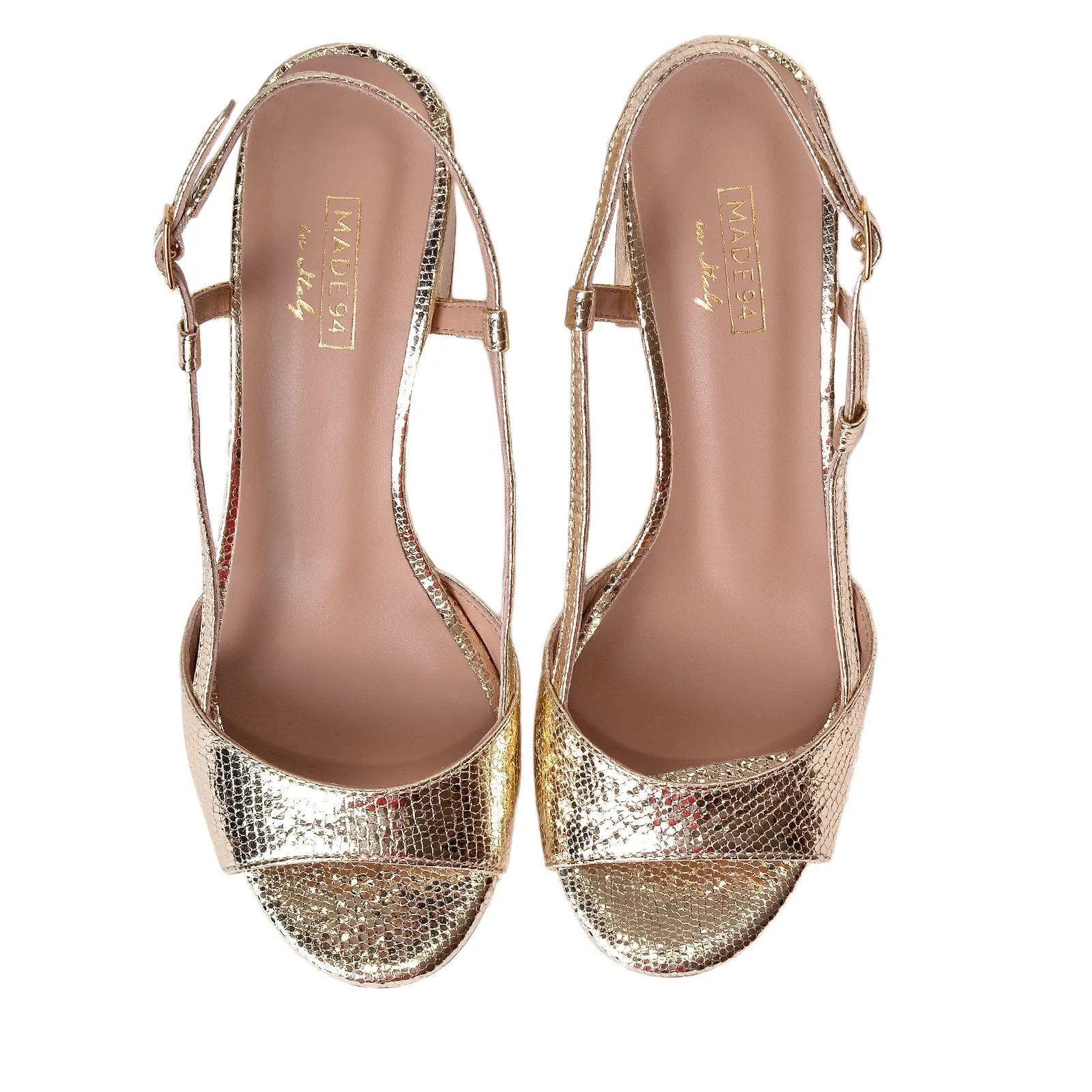 Anya Metallic Gold Snake Sandals