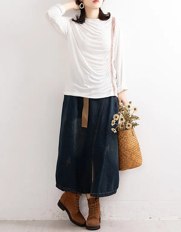 Autumn Retro Denim Mid-length Skirt