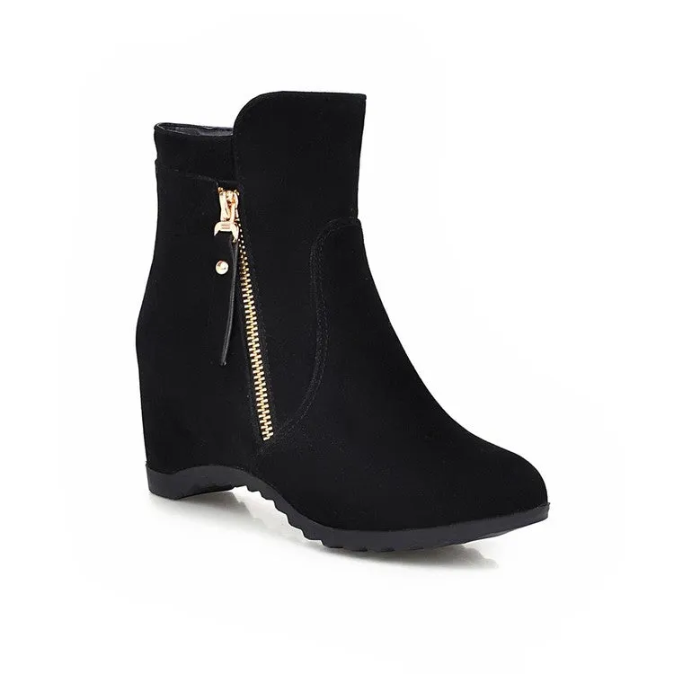 Autumn Winter Increased Wedge Boots Zip Women's Motorcycle Boots Shoes