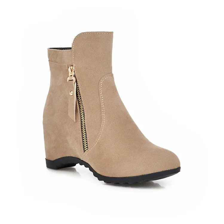 Autumn Winter Increased Wedge Boots Zip Women's Motorcycle Boots Shoes