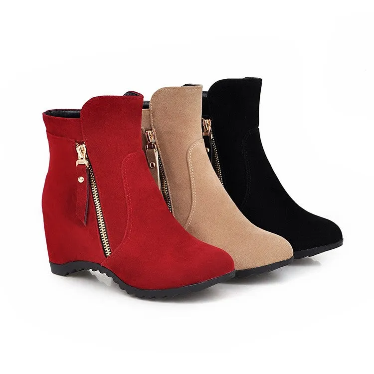 Autumn Winter Increased Wedge Boots Zip Women's Motorcycle Boots Shoes