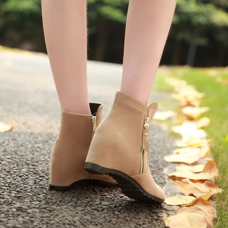 Autumn Winter Increased Wedge Boots Zip Women's Motorcycle Boots Shoes