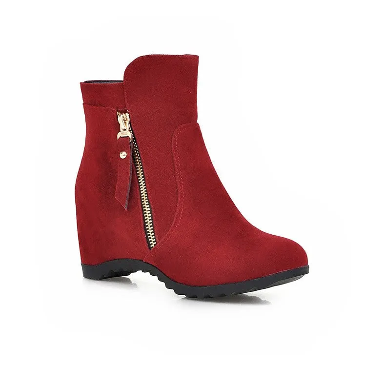 Autumn Winter Increased Wedge Boots Zip Women's Motorcycle Boots Shoes