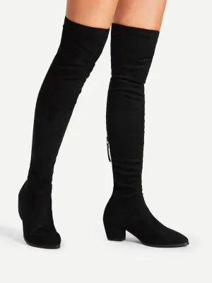 Back Zipper Block Heeled Thigh High Boots