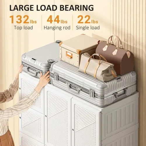 Beautiful Heavy Duty  Portable Closet | Foldable Wardrobe Storage | Clothing Organizer |  Magnetic Doors | 11 Doors 2 Hangers