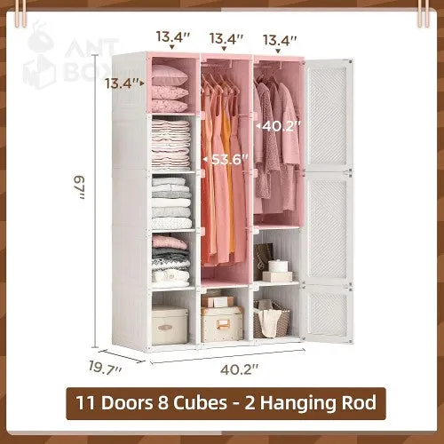 Beautiful Heavy Duty  Portable Closet | Foldable Wardrobe Storage | Clothing Organizer |  Magnetic Doors | 11 Doors 2 Hangers