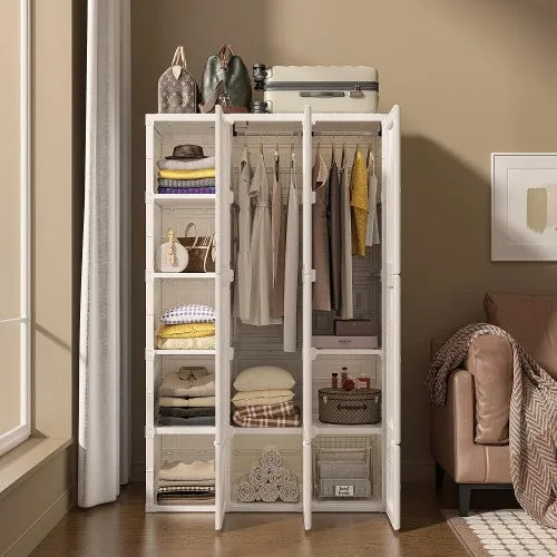 Beautiful Heavy Duty  Portable Closet | Foldable Wardrobe Storage | Clothing Organizer |  Magnetic Doors | 11 Doors 2 Hangers