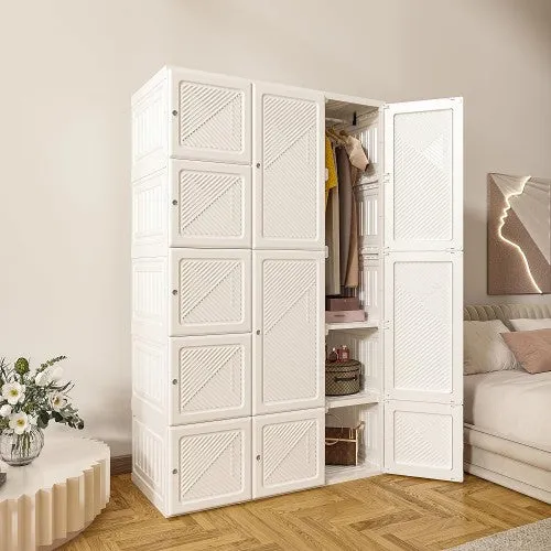 Beautiful Heavy Duty  Portable Closet | Foldable Wardrobe Storage | Clothing Organizer |  Magnetic Doors | 11 Doors 2 Hangers