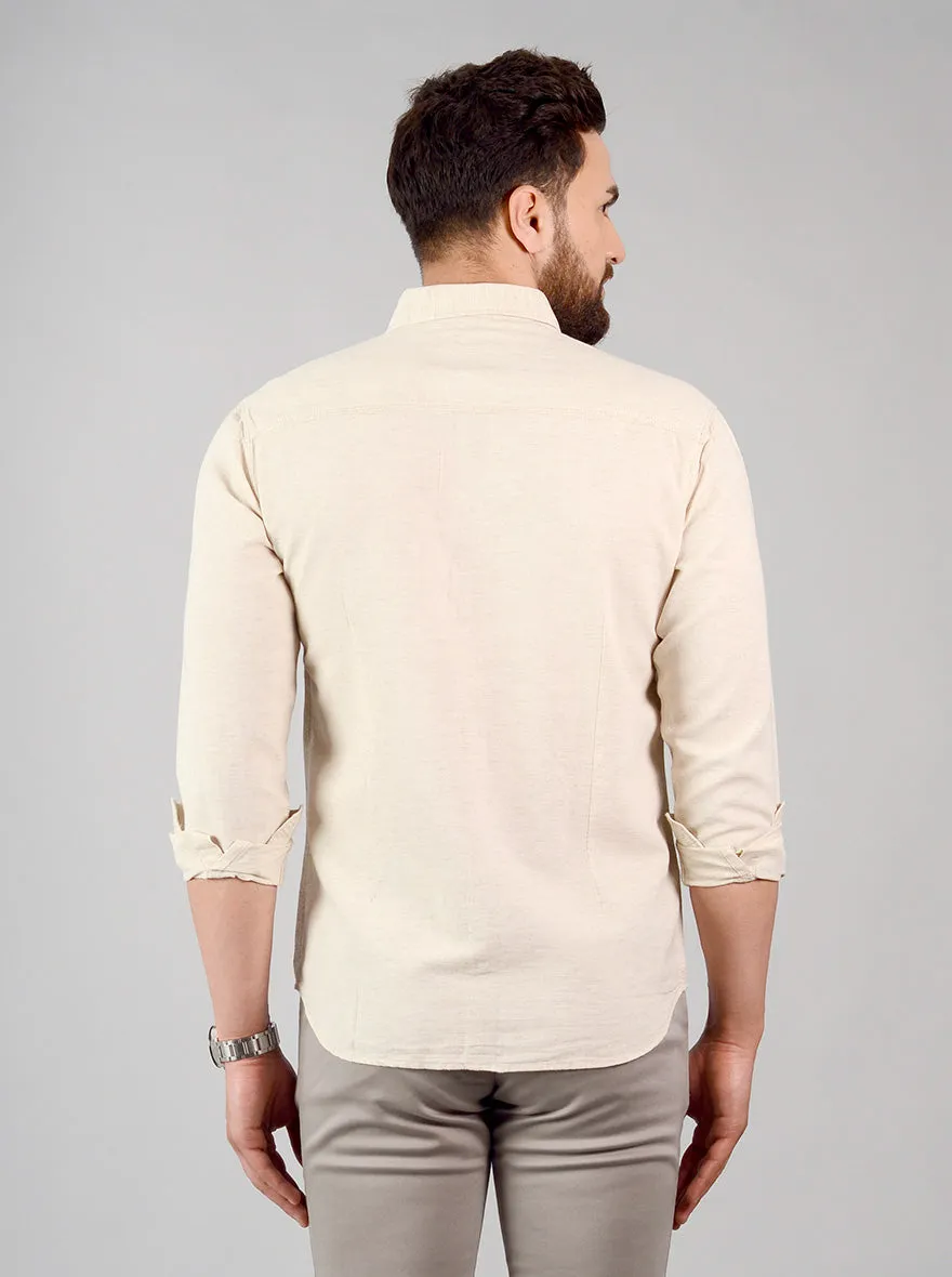 Beige Solid Slim Fit Casual Shirt | Greenfibre