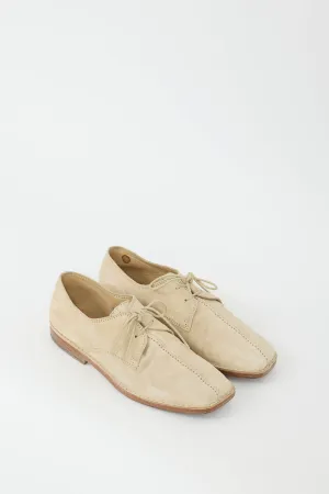 Beige Suede Flat Laced Derby