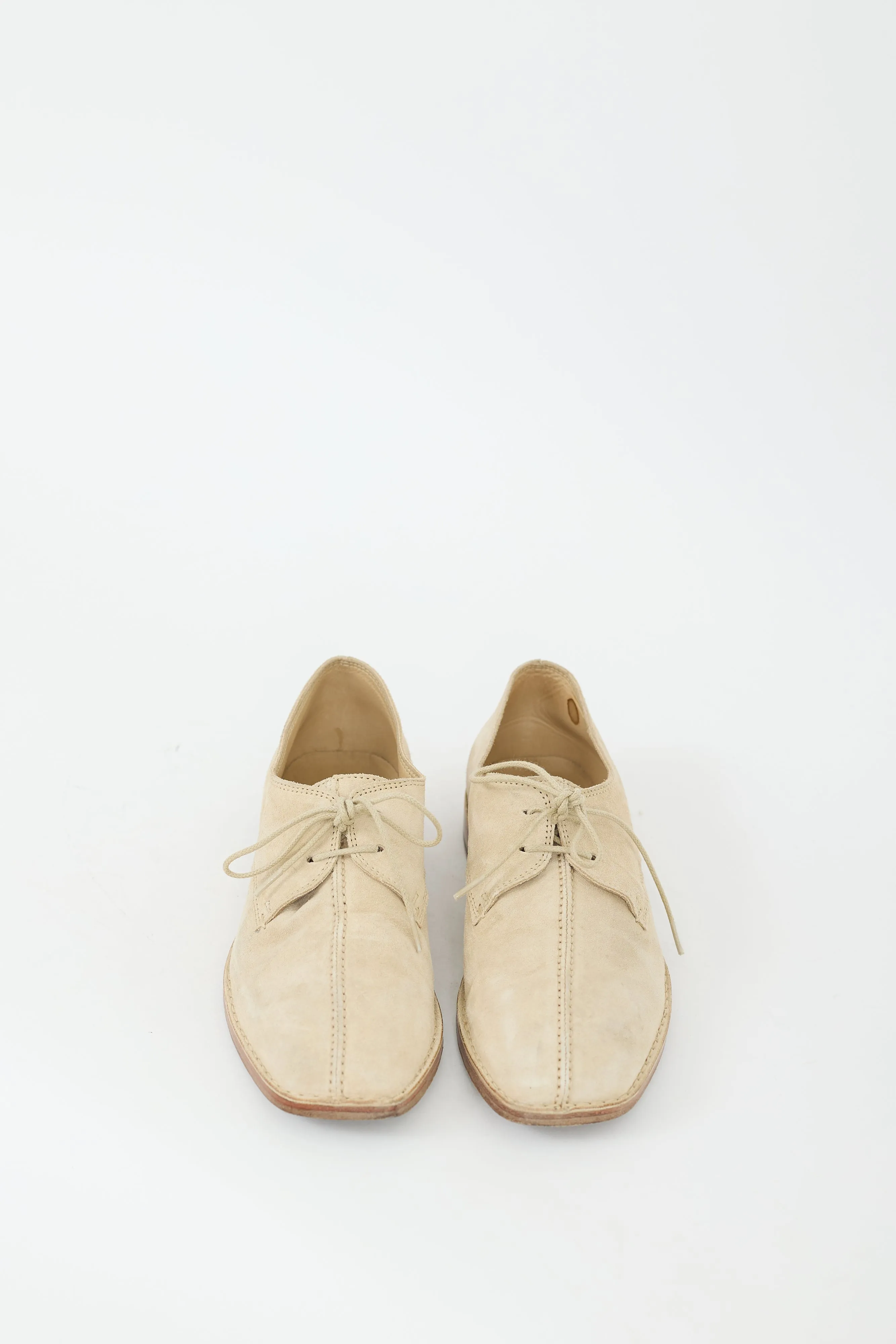 Beige Suede Flat Laced Derby