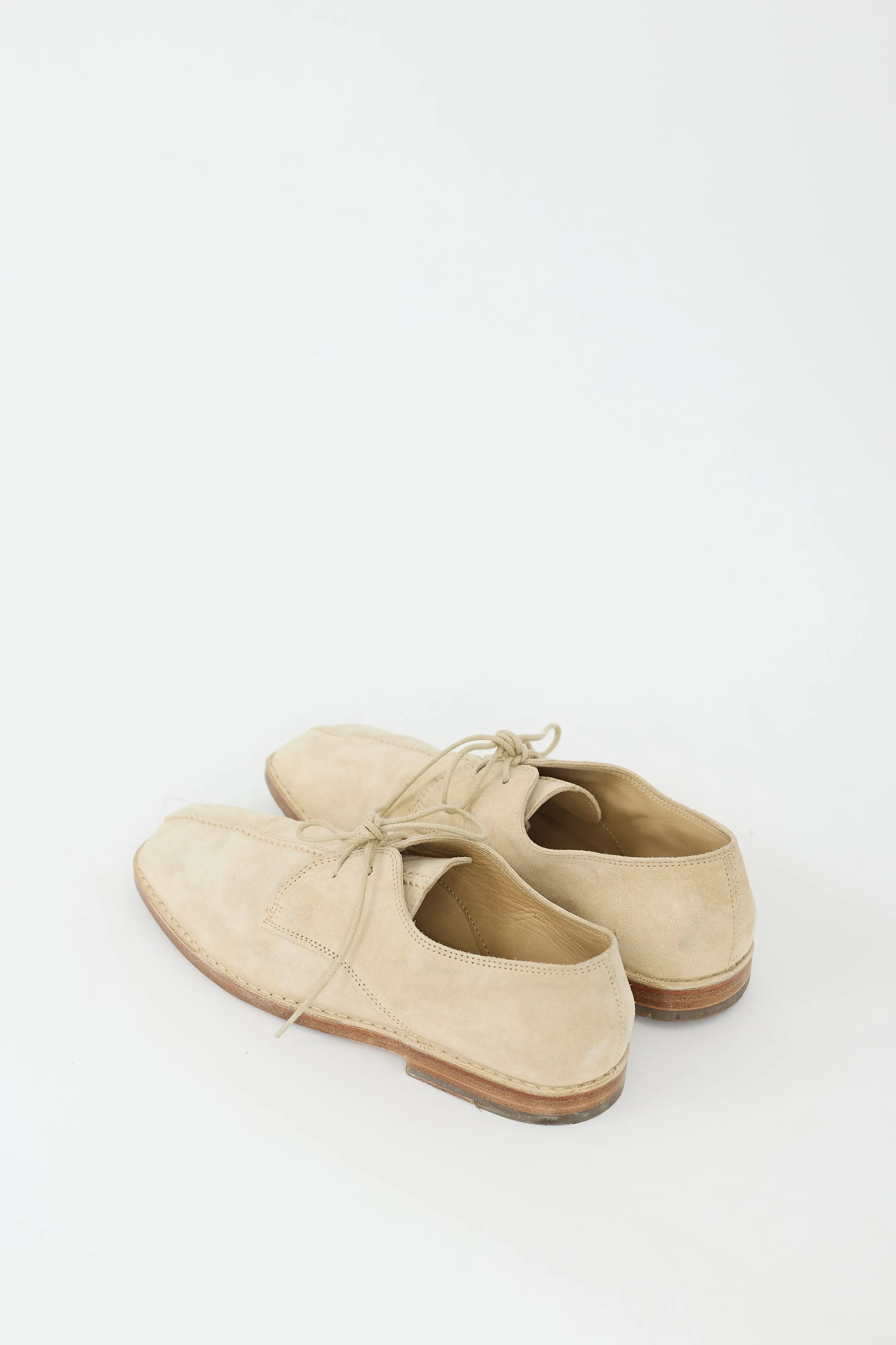 Beige Suede Flat Laced Derby