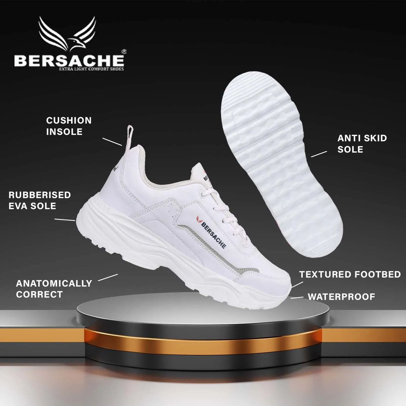 Bersache Lightweight Sports Running Shoes For Men White-7054