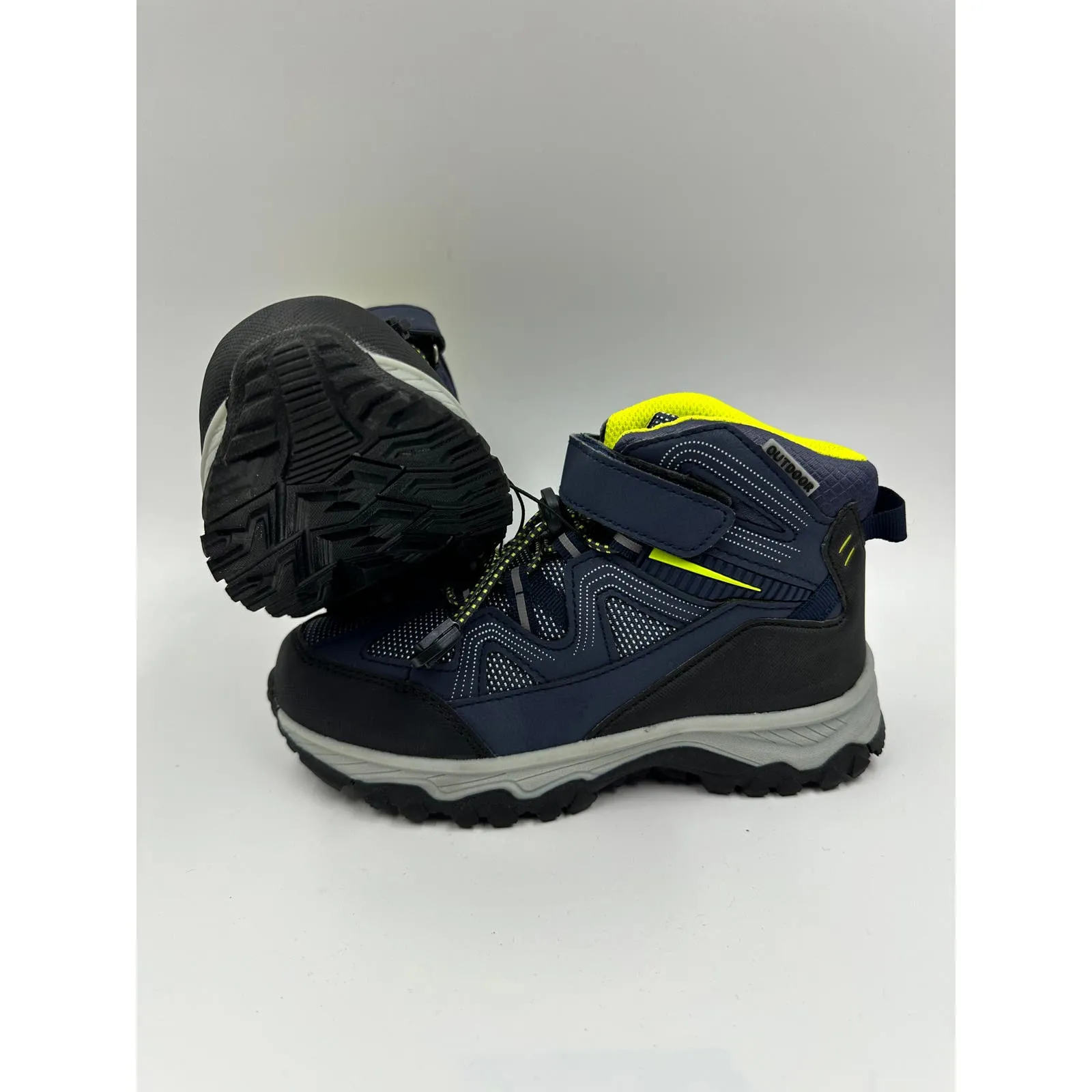 Big Kid Size 2.5, Navy High Top Hikers w/ Black and Lime Green Accents