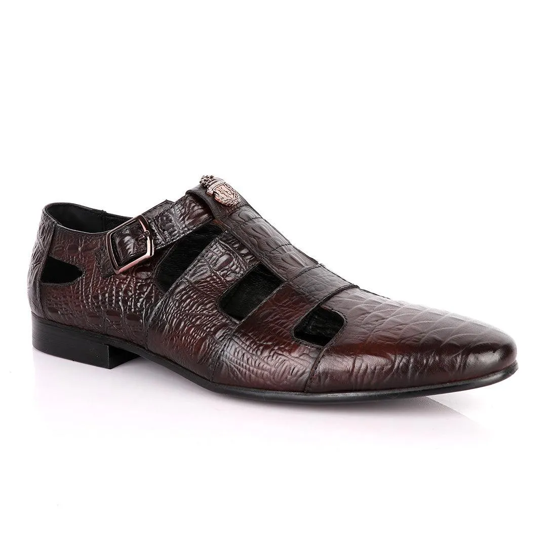 Billionaire Couture Croc Design Coffee Leather Shoe