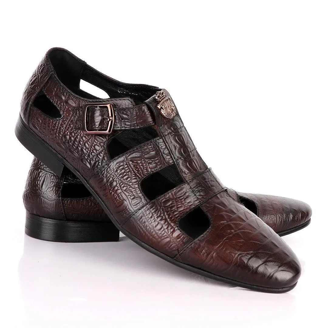 Billionaire Couture Croc Design Coffee Leather Shoe