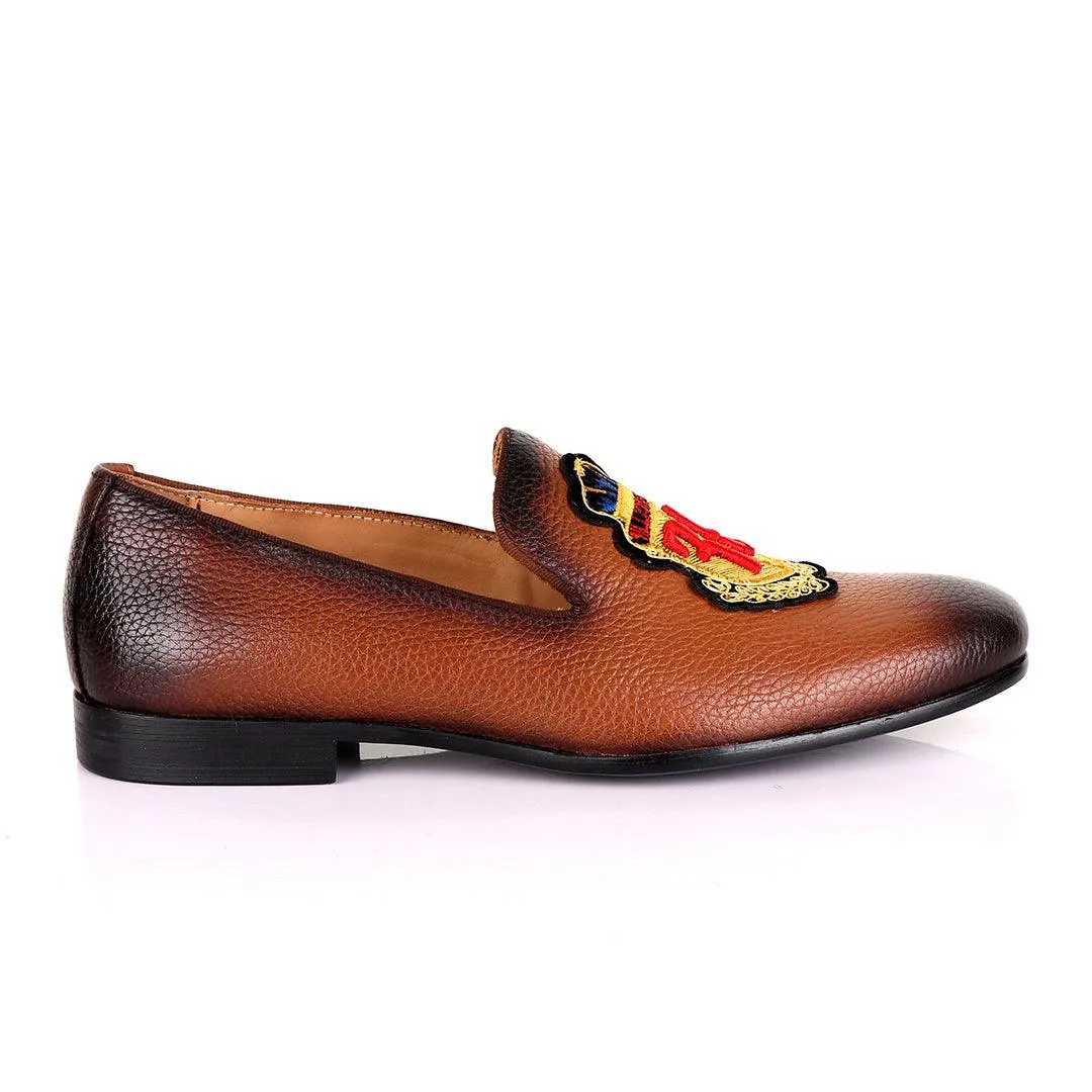 Billionaire Embroidery Exotic Men's Leather Shoe-Brown