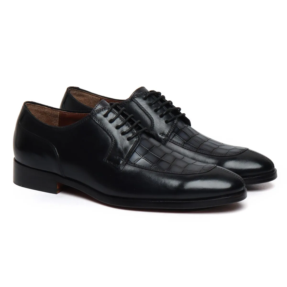 Black & Deep Cut Grey Leather Lace-Up Derby Shoe by Brune & Bareskin