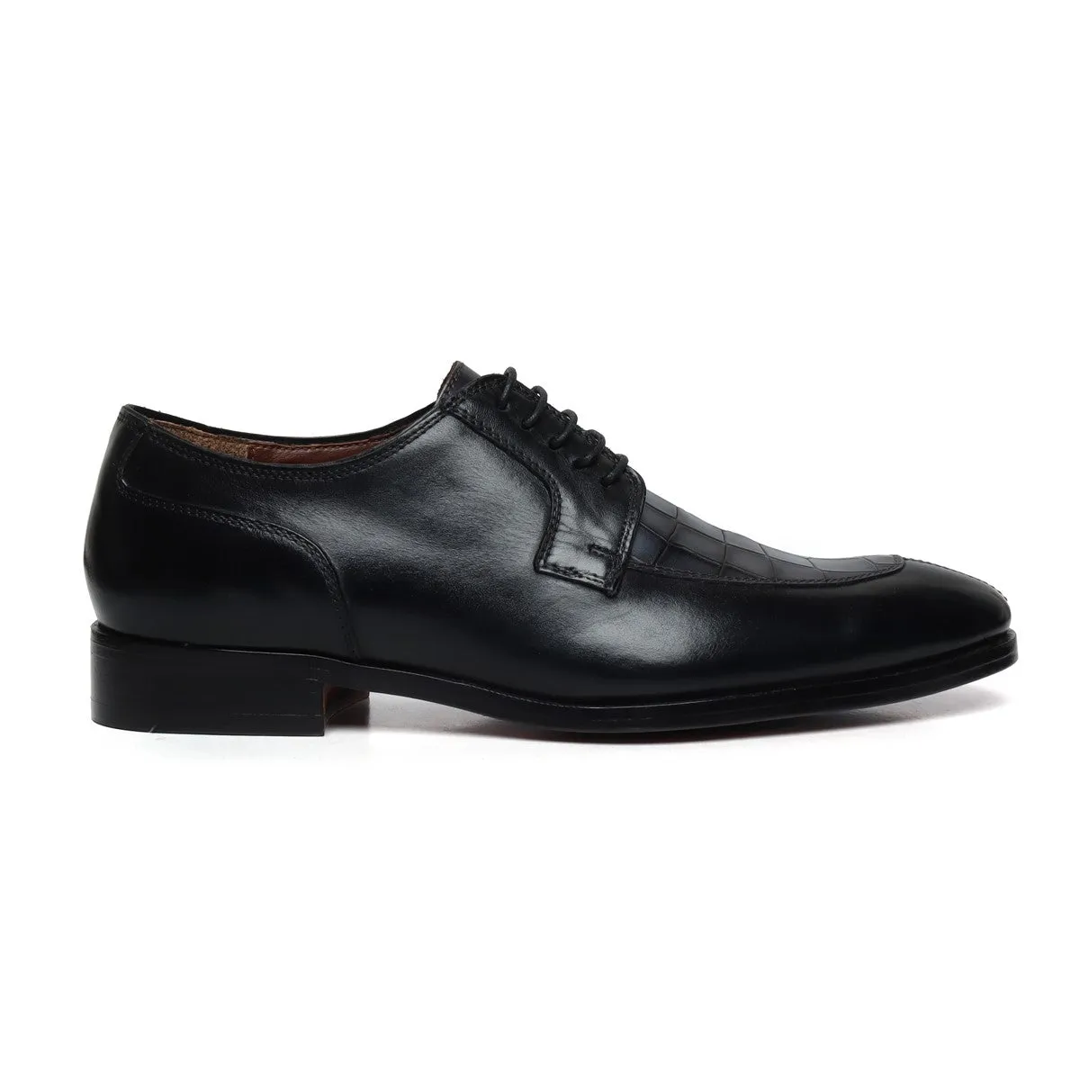 Black & Deep Cut Grey Leather Lace-Up Derby Shoe by Brune & Bareskin