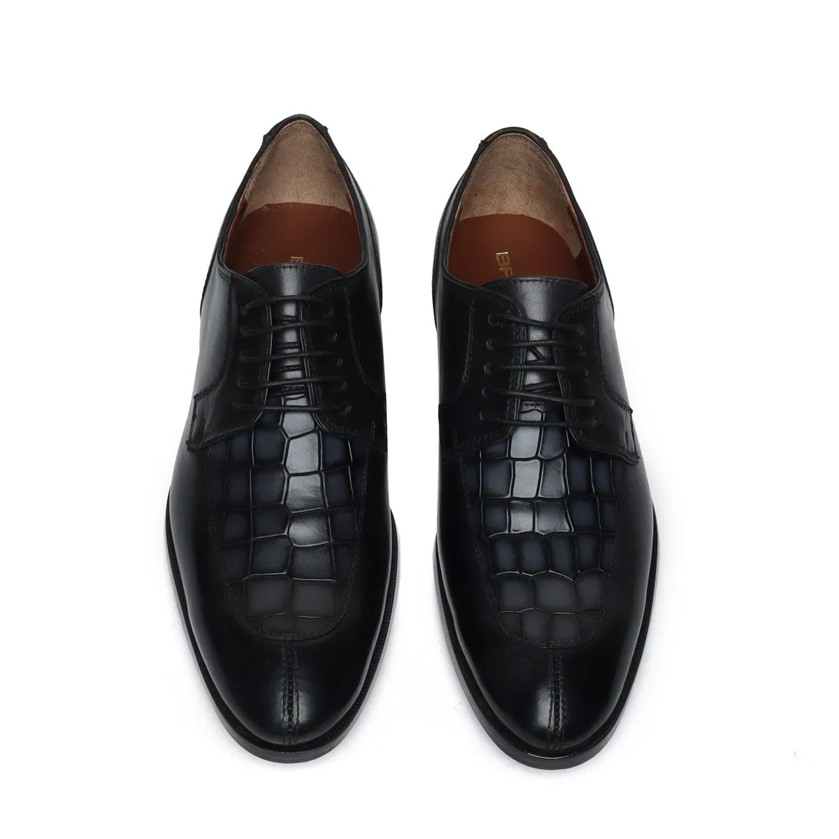 Black & Deep Cut Grey Leather Lace-Up Derby Shoe by Brune & Bareskin