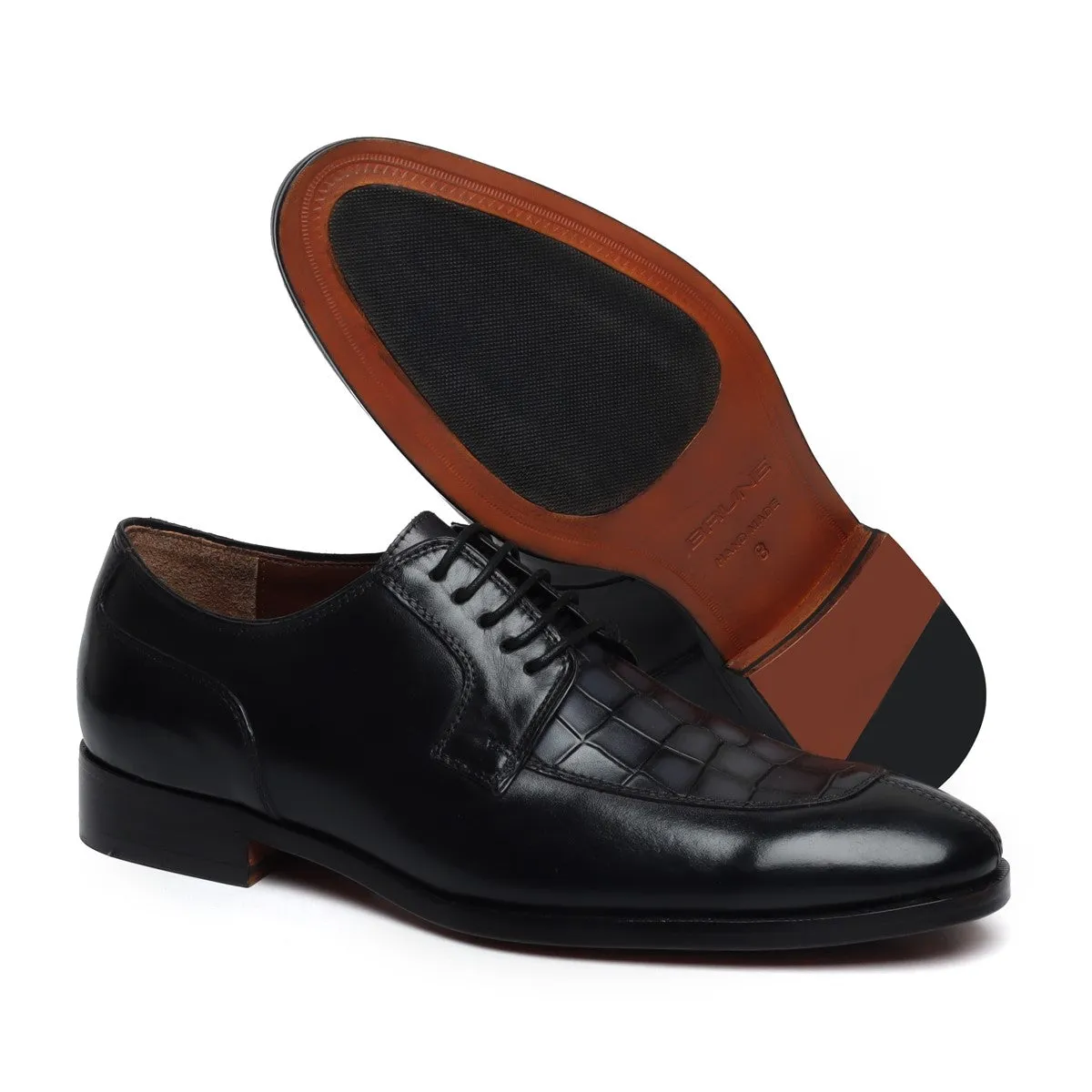 Black & Deep Cut Grey Leather Lace-Up Derby Shoe by Brune & Bareskin