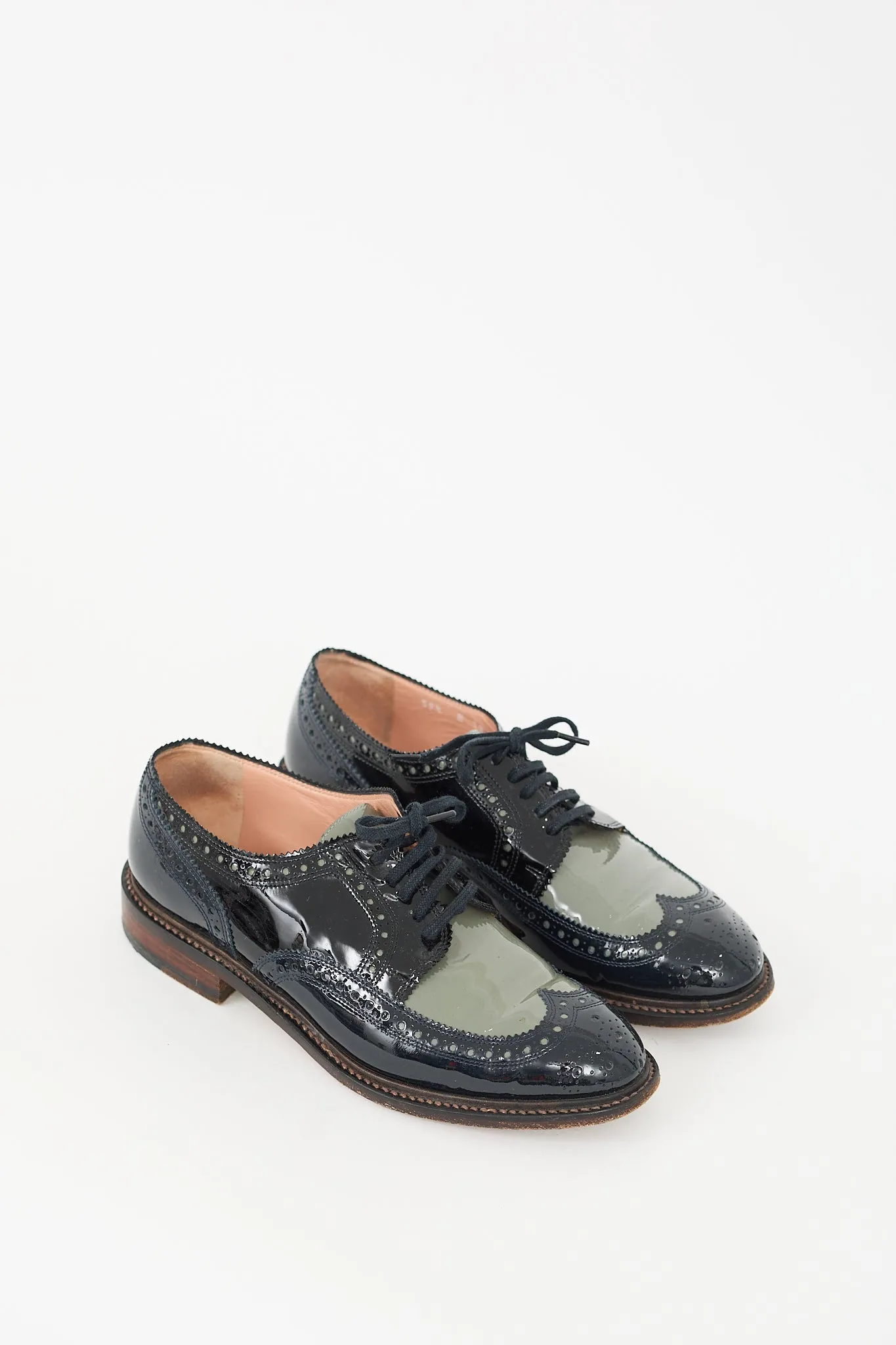 Black & Grey Patent Leather Brogue Derby