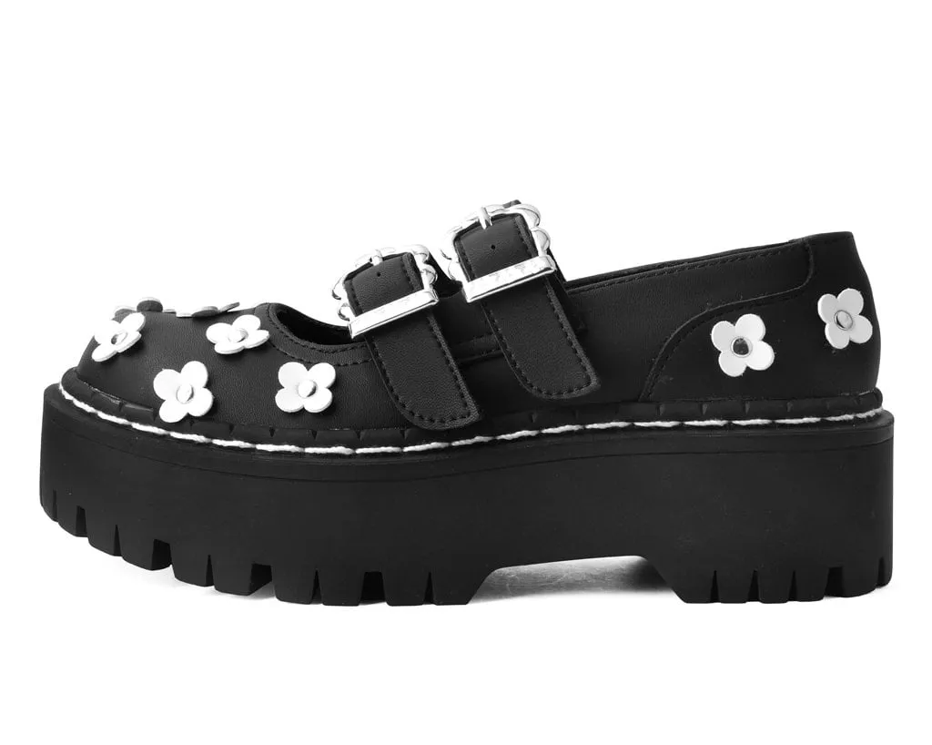 Black & White TUKskin™ Flower Double Decker Mary Jane