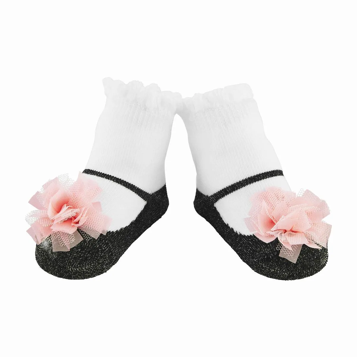 BLACK AND PINK PUFF SOCKS